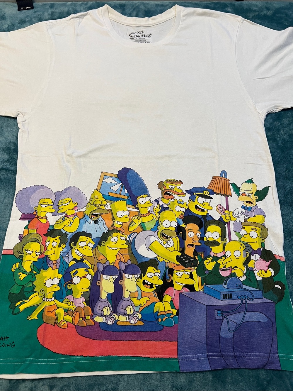 The Simpsons All-Over Print Crewneck Tee - White with Full-Color Characters